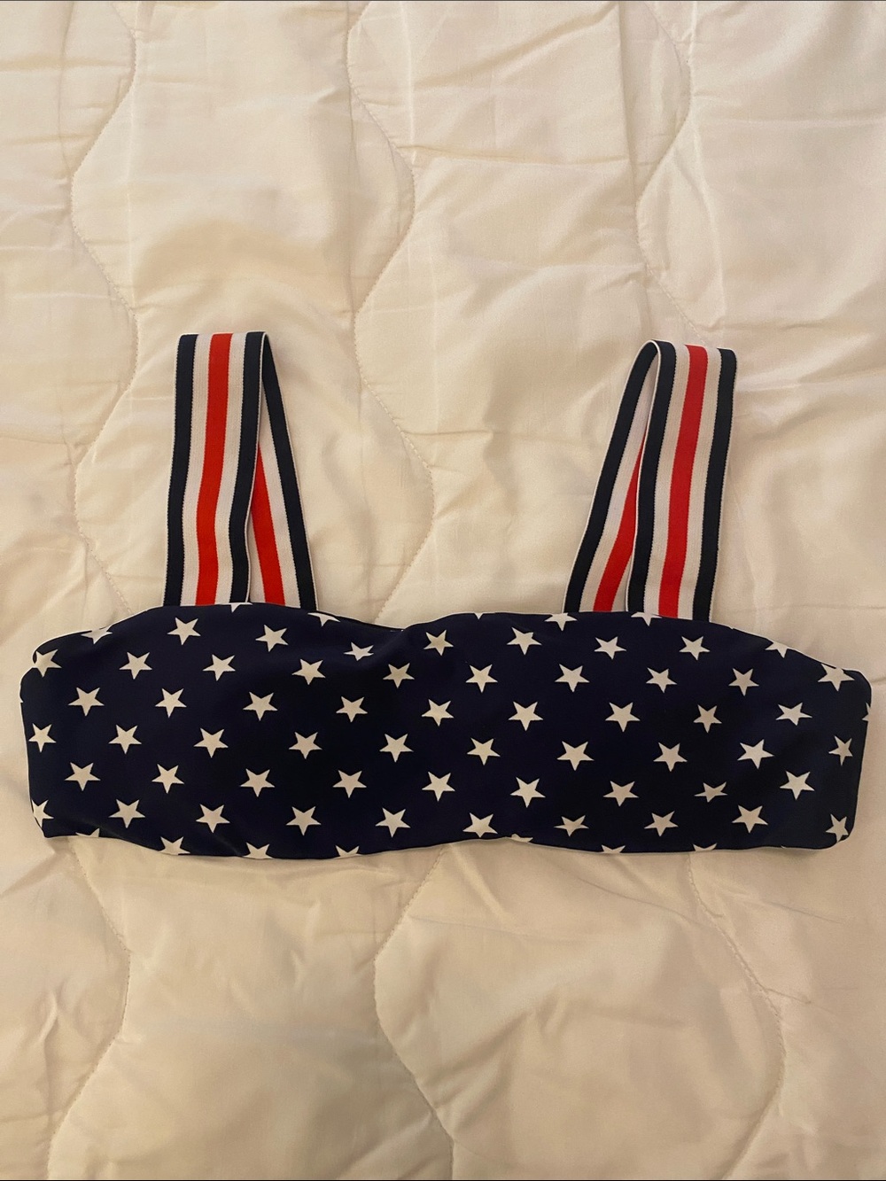 Pink Lily Navy Star Bandeau Bikini Top with Red & White Striped Straps